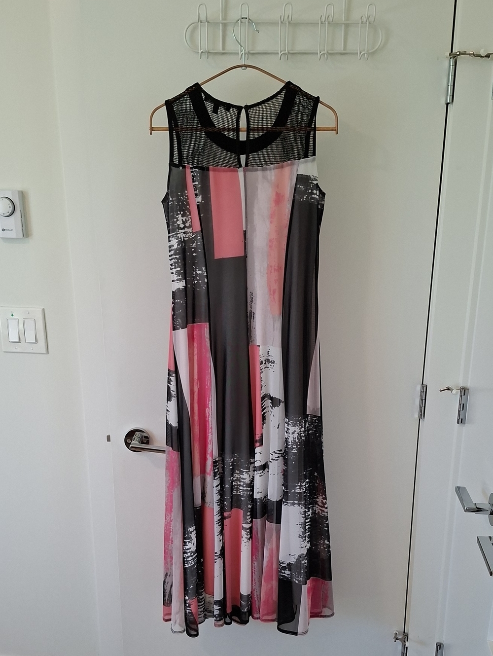 Picadilly Artsy Pink & Black Sleeveless Abstract Sheer/Flowy Maxi Dress (Size S) - Picture 5 of 7